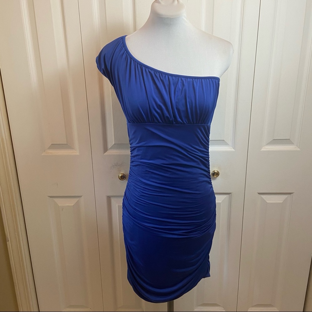 Arden B. Blue Ruched Bodycon One Shoulder Dress M - Picture 3 of 9